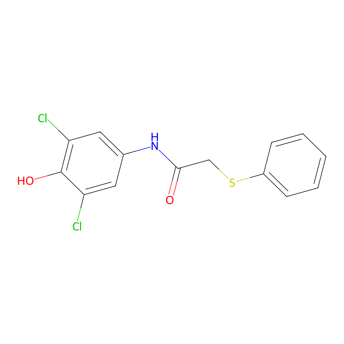 N-(3,5-dichloro-4-hydroxyphenyl)-2-phenylsulfanylacetamide molecular structure, CAS 701258-28-8