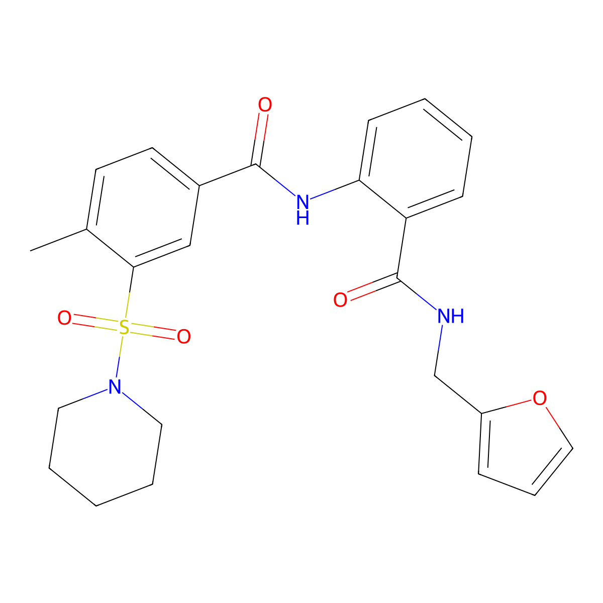 N-[2-[(2-furanylmethylamino)-oxomethyl]phenyl]-4-methyl-3-(1-piperidinylsulfonyl)benzamide molecular structure, CAS 701259-08-7