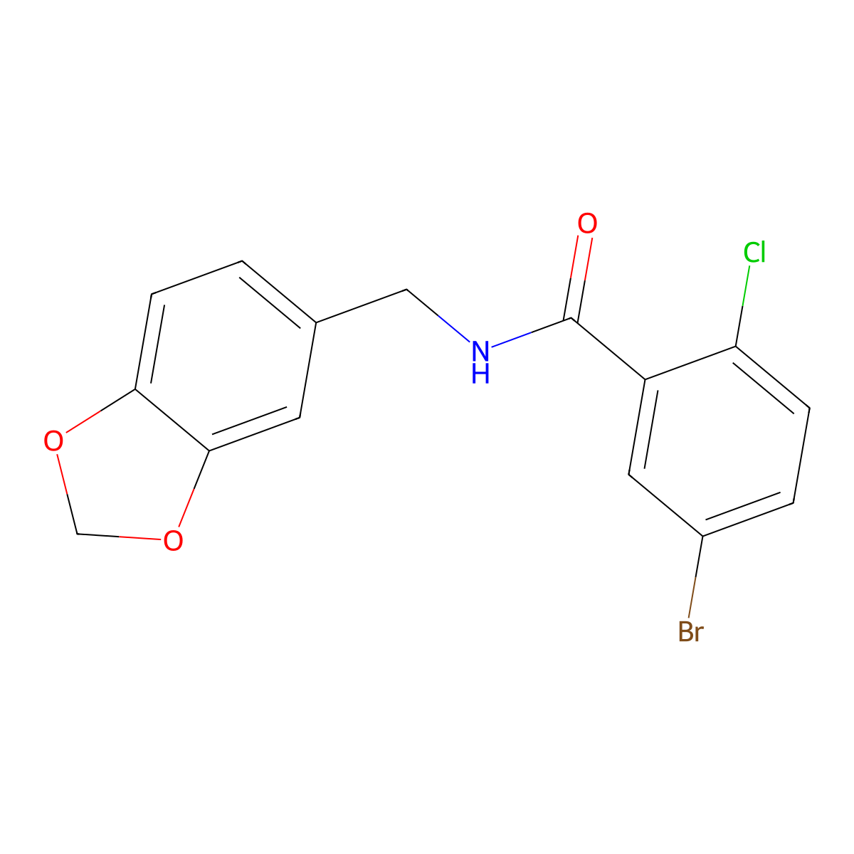 N-(1,3-benzodioxol-5-ylmethyl)-5-bromo-2-chlorobenzamide molecular structure, CAS 701259-48-5