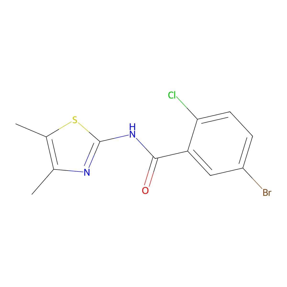 5-Bromo-2-chloro-N-(4,5-dimethylthiazol-2-yl)benzamide molecular structure, CAS 701260-27-7