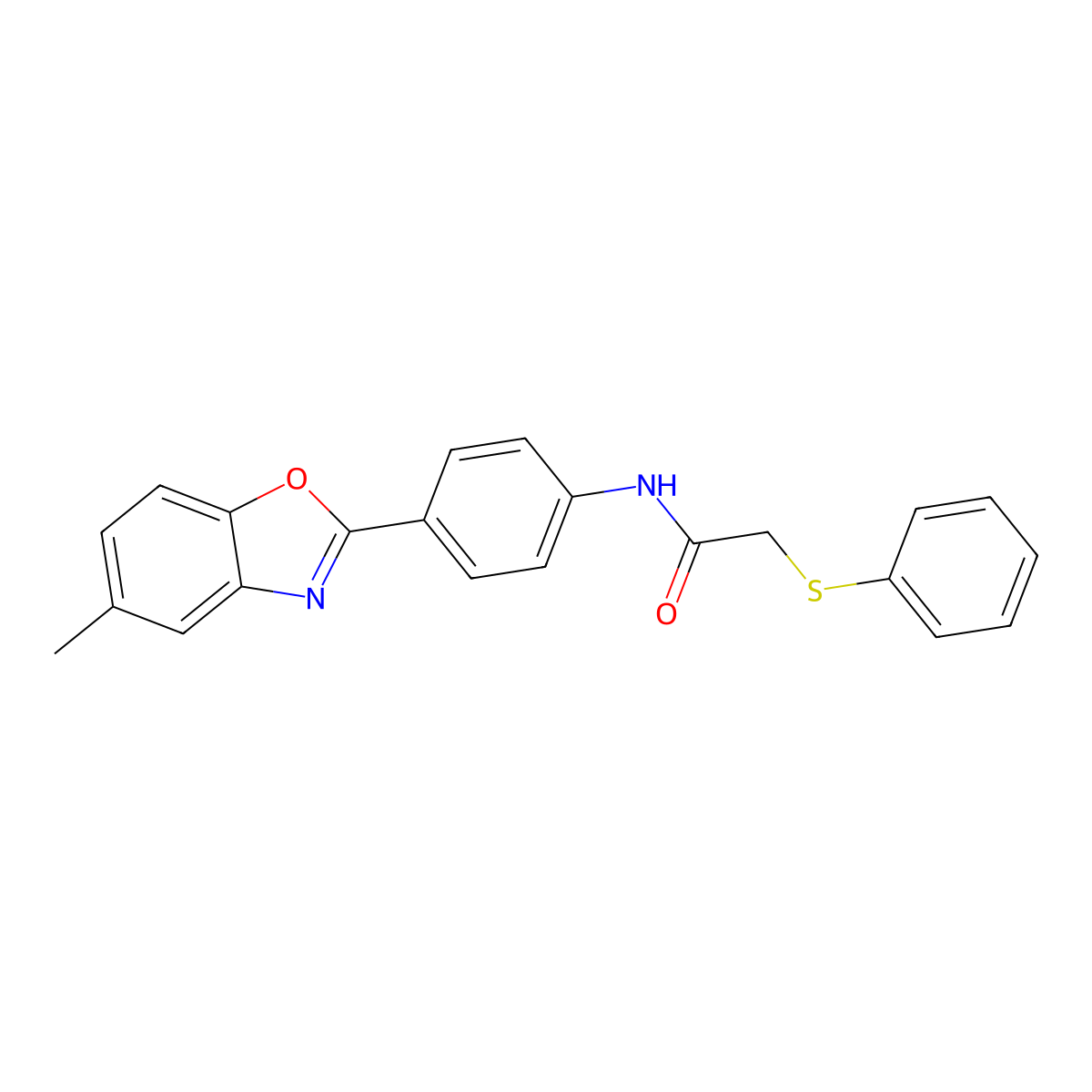 N-[4-(5-methyl-1,3-benzoxazol-2-yl)phenyl]-2-phenylsulfanylacetamide molecular structure, CAS 701260-30-2