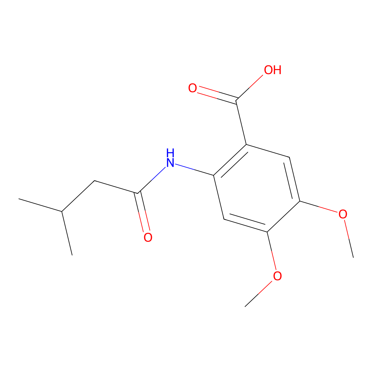 4,5-Dimethoxy-2-(3-methylbutanamido)benzoic acid molecular structure, CAS 701272-59-5