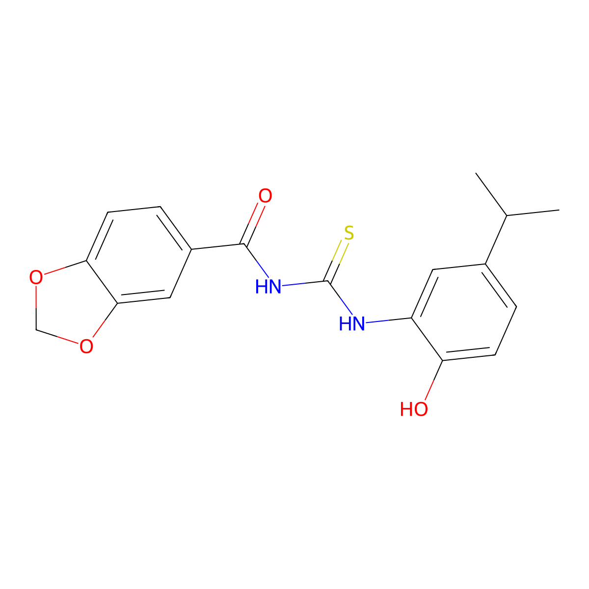 N-[(2-hydroxy-5-propan-2-ylphenyl)carbamothioyl]-1,3-benzodioxole-5-carboxamide molecular structure, CAS 701273-67-8