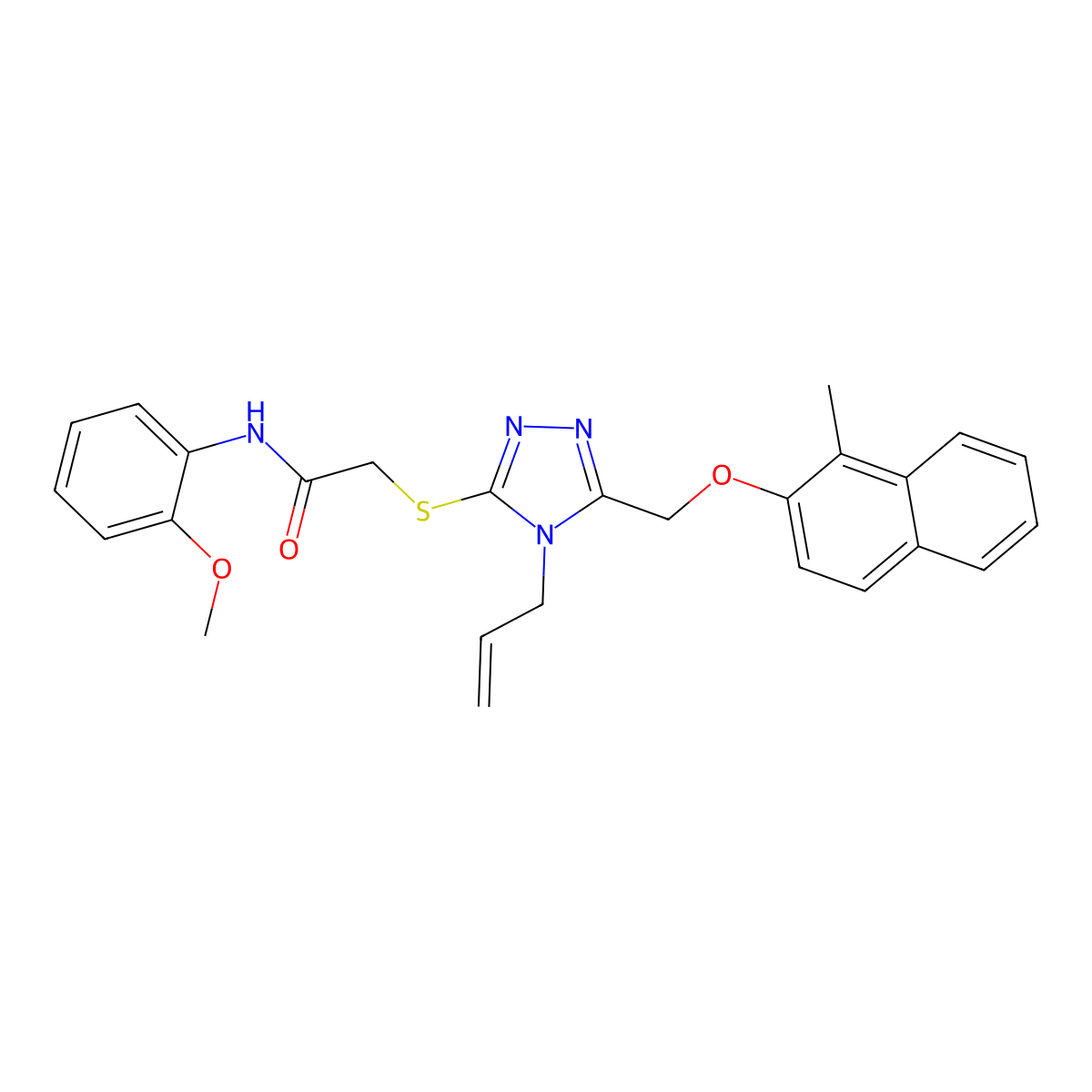 N-(2-methoxyphenyl)-2-[[5-[(1-methylnaphthalen-2-yl)oxymethyl]-4-prop-2-enyl-1,2,4-triazol-3-yl]sulfanyl]acetamide molecular structure, CAS 701273-75-8