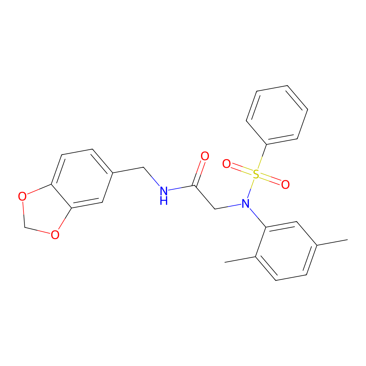 2-[N-(benzenesulfonyl)-2,5-dimethylanilino]-N-(1,3-benzodioxol-5-ylmethyl)acetamide molecular structure, CAS 701273-96-3