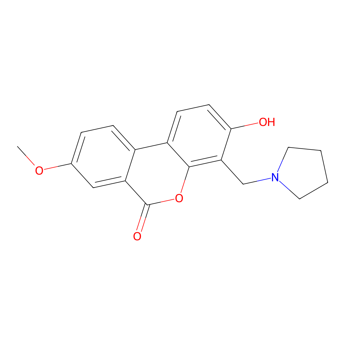 3-hydroxy-8-methoxy-4-(1-pyrrolidinylmethyl)-6H-benzo[c]chromen-6-one molecular structure, CAS 701274-03-5