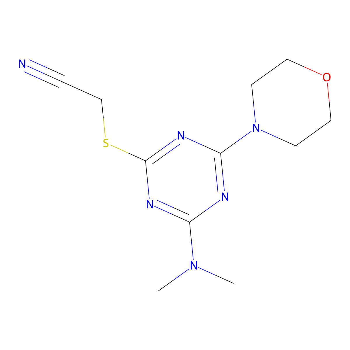 (4-Dimethylamino-6-morpholin-4-yl-[1,3,5]triazin-2-ylsulfanyl)-acetonitrile molecular structure, CAS 701274-22-8