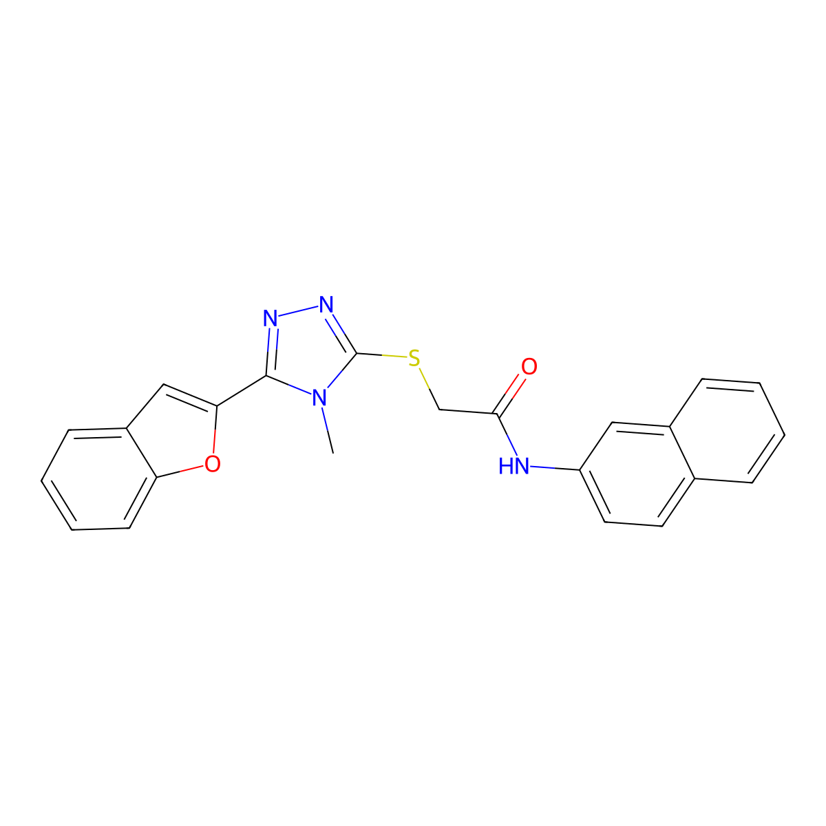 2-[[5-(1-benzofuran-2-yl)-4-methyl-1,2,4-triazol-3-yl]sulfanyl]-N-naphthalen-2-ylacetamide molecular structure, CAS 701274-23-9