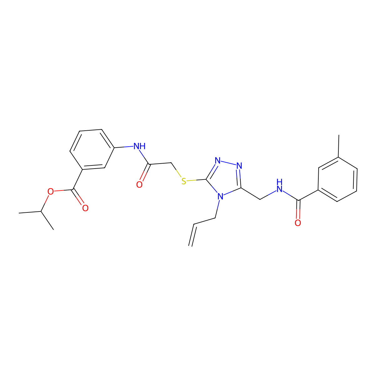 propan-2-yl 3-[({[5-({[(3-methylphenyl)carbonyl]amino}methyl)-4-(prop-2-en-1-yl)-4H-1,2,4-triazol-3-yl]sulfanyl}acetyl)amino]benzoate molecular structure, CAS 701274-40-0