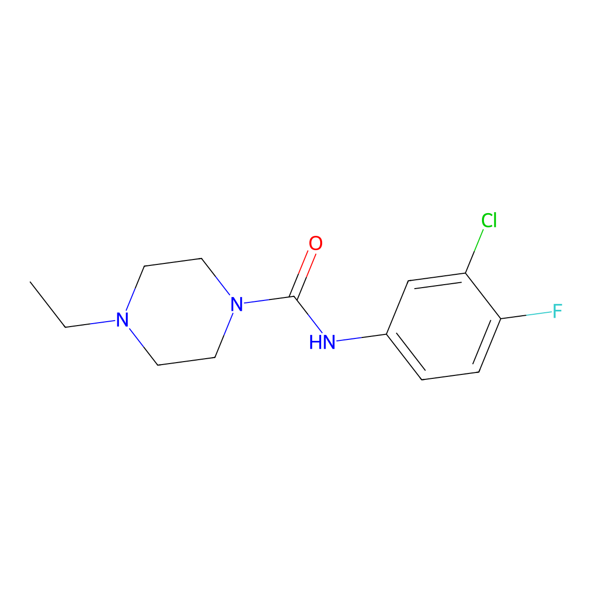 N-(3-chloro-4-fluorophenyl)-4-ethylpiperazine-1-carboxamide molecular structure, CAS 701274-79-5