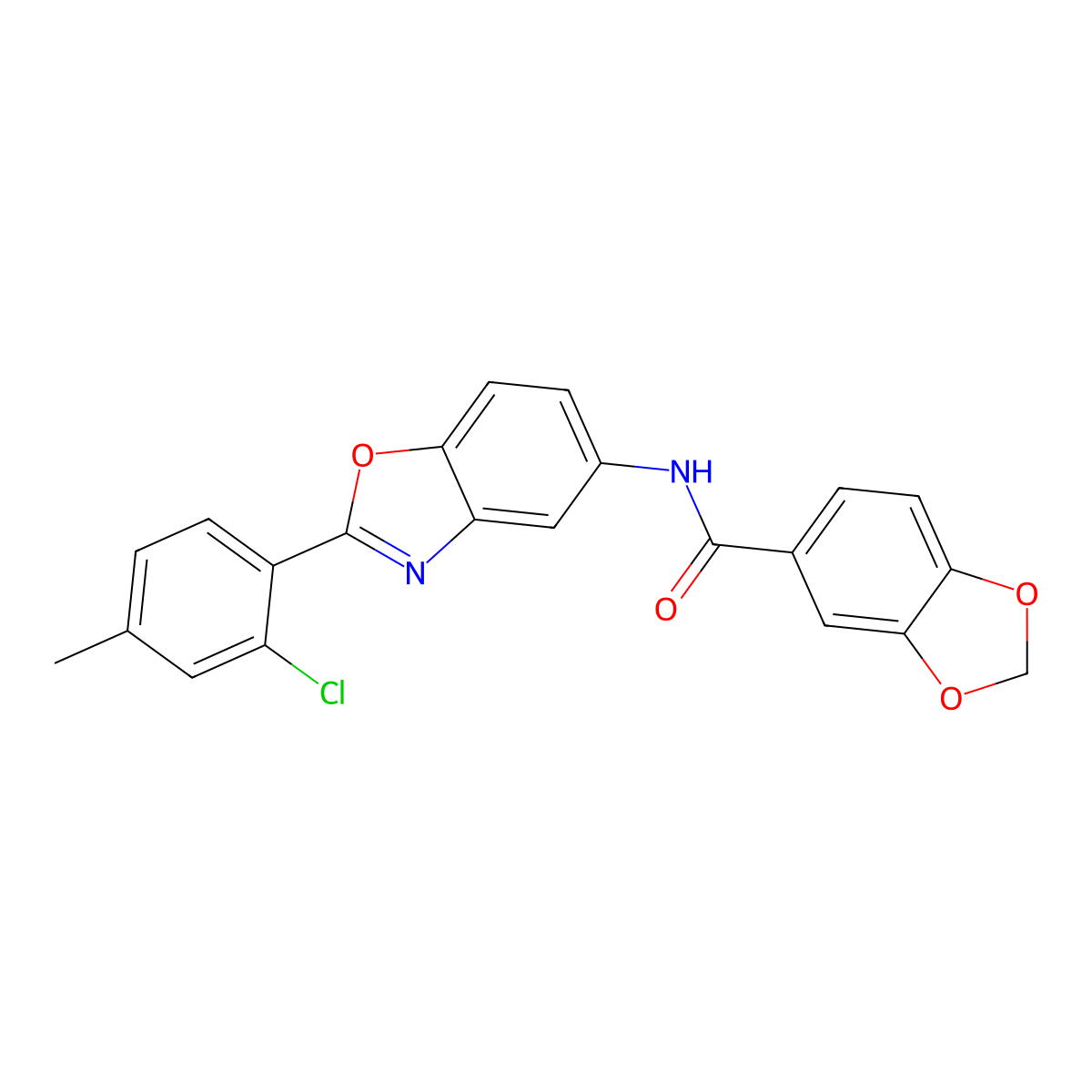 N-[2-(2-chloro-4-methylphenyl)-1,3-benzoxazol-5-yl]-1,3-benzodioxole-5-carboxamide molecular structure, CAS 701274-83-1