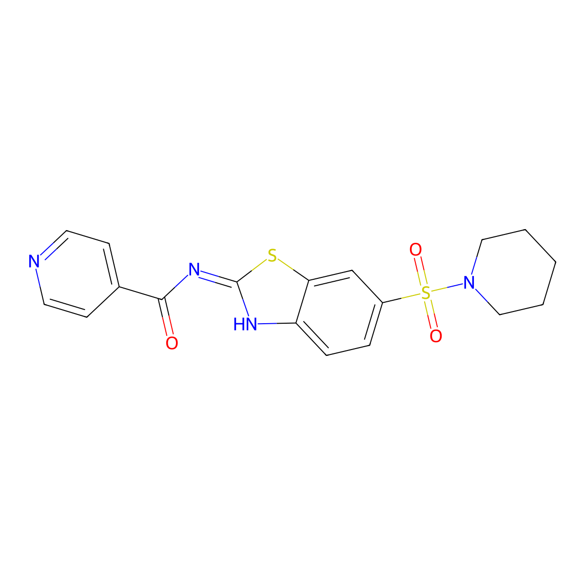 N-[6-(1-piperidinylsulfonyl)-1,3-benzothiazol-2-yl]isonicotinamide molecular structure, CAS 701274-89-7