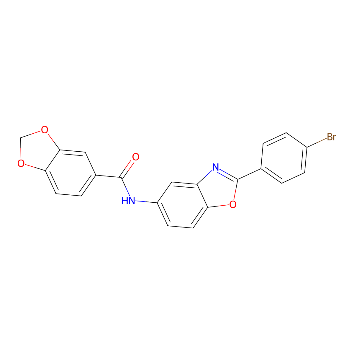 N-[2-(4-bromophenyl)-1,3-benzoxazol-5-yl]-1,3-benzodioxole-5-carboxamide molecular structure, CAS 701274-98-8