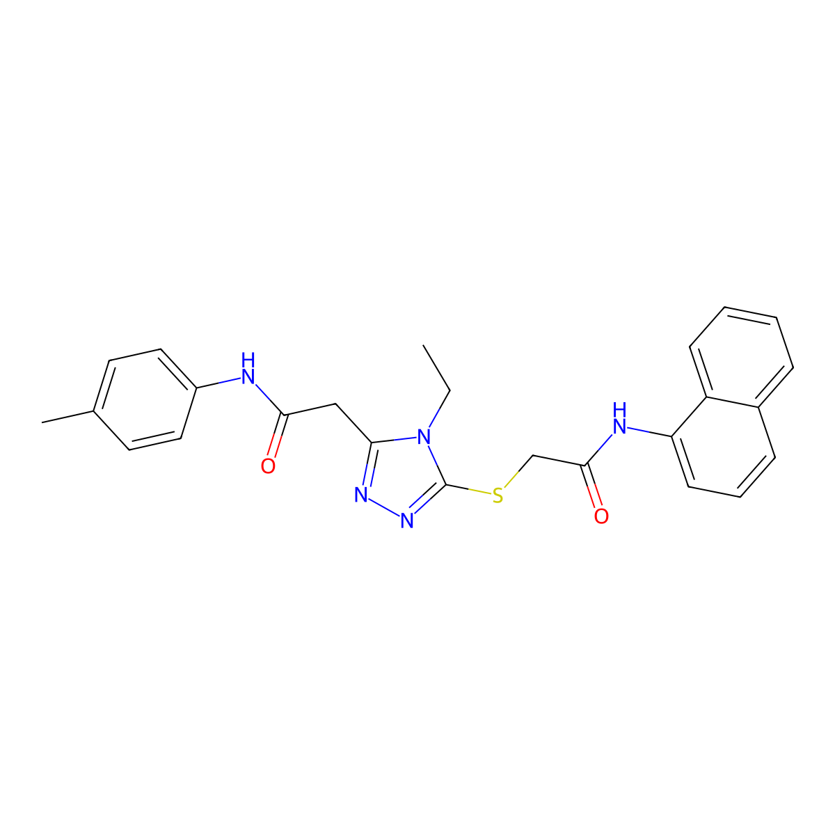2-[4-ethyl-5-[2-(naphthalen-1-ylamino)-2-oxoethyl]sulfanyl-1,2,4-triazol-3-yl]-N-(4-methylphenyl)acetamide molecular structure, CAS 701275-09-4