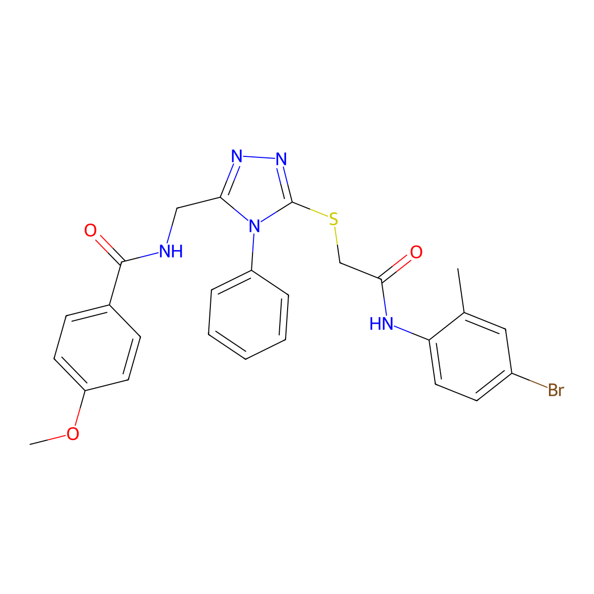 N-[[5-[2-(4-bromo-2-methylanilino)-2-oxoethyl]sulfanyl-4-phenyl-1,2,4-triazol-3-yl]methyl]-4-methoxybenzamide molecular structure, CAS 701275-65-2