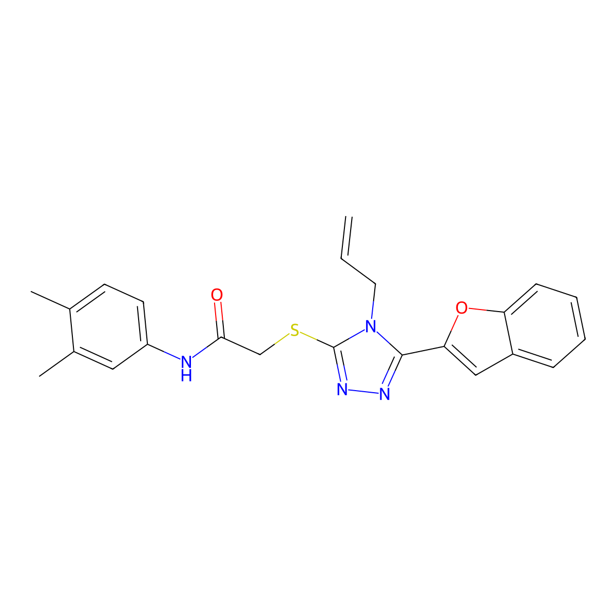 2-[[5-(1-benzofuran-2-yl)-4-prop-2-enyl-1,2,4-triazol-3-yl]sulfanyl]-N-(3,4-dimethylphenyl)acetamide molecular structure, CAS 701275-70-9