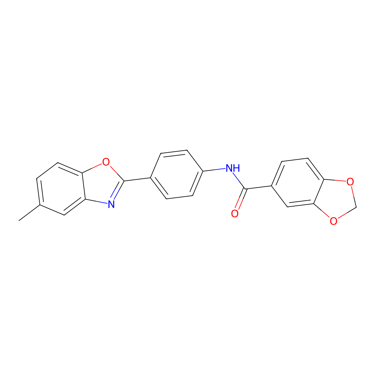 N-[4-(5-methyl-1,3-benzoxazol-2-yl)phenyl]-1,3-benzodioxole-5-carboxamide molecular structure, CAS 701275-87-8