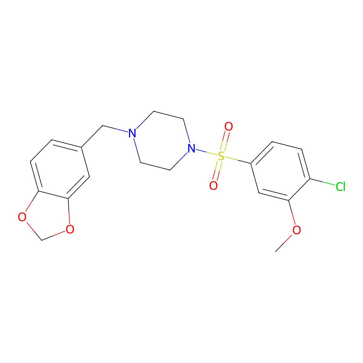 1-Benzo[1,3]dioxol-5-ylmethyl-4-(4-chloro-3-methoxy-benzenesulfonyl)-piperazine molecular structure, CAS 701275-88-9