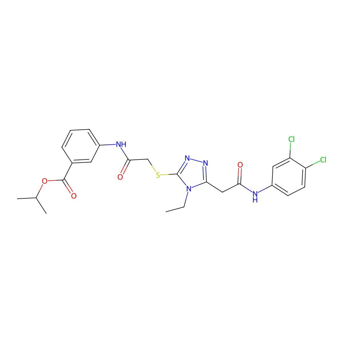 propan-2-yl 3-({[(5-{2-[(3,4-dichlorophenyl)amino]-2-oxoethyl}-4-ethyl-4H-1,2,4-triazol-3-yl)sulfanyl]acetyl}amino)benzoate molecular structure, CAS 701275-90-3