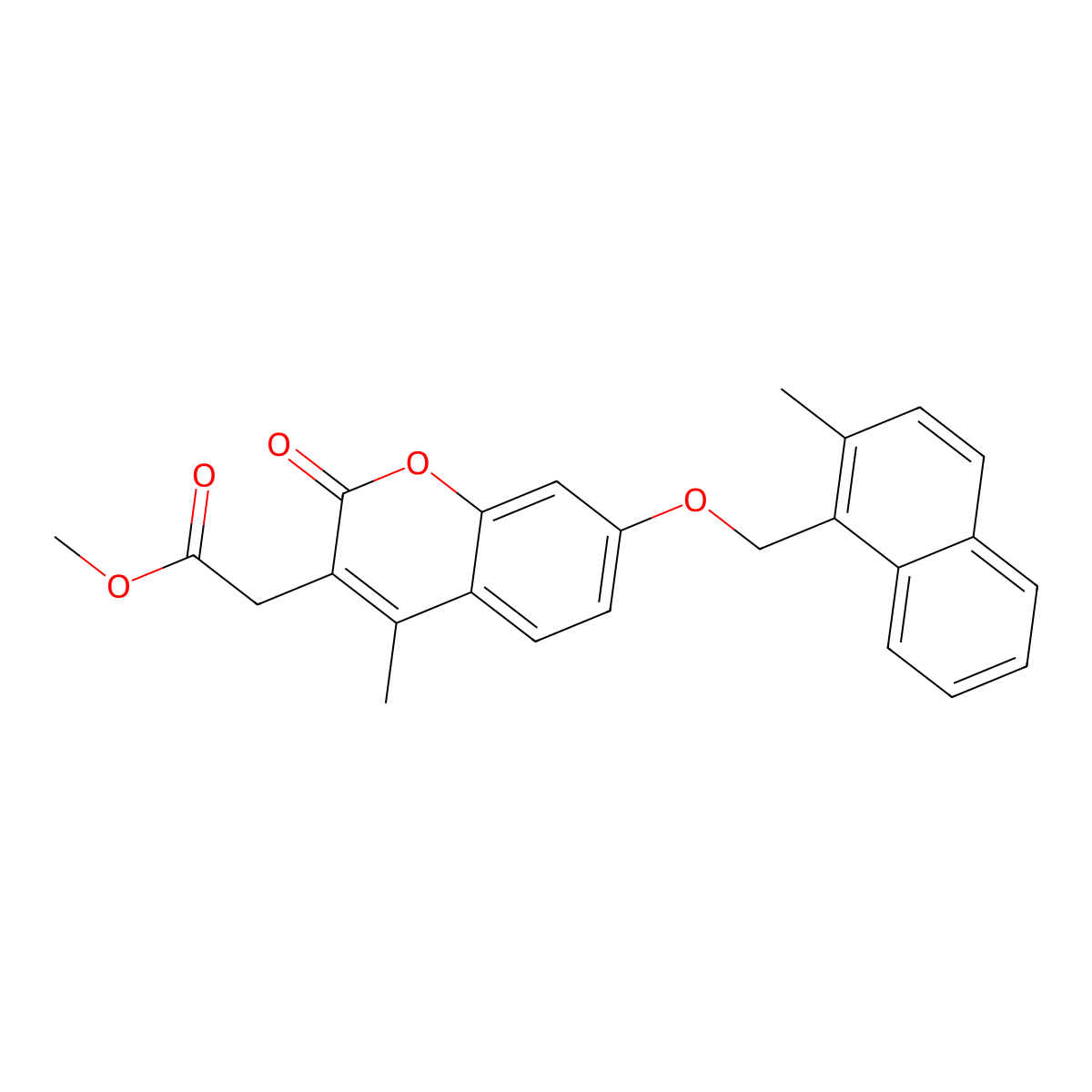 methyl {4-methyl-7-[(2-methylnaphthalen-1-yl)methoxy]-2-oxo-2H-chromen-3-yl}acetate molecular structure, CAS 701275-93-6