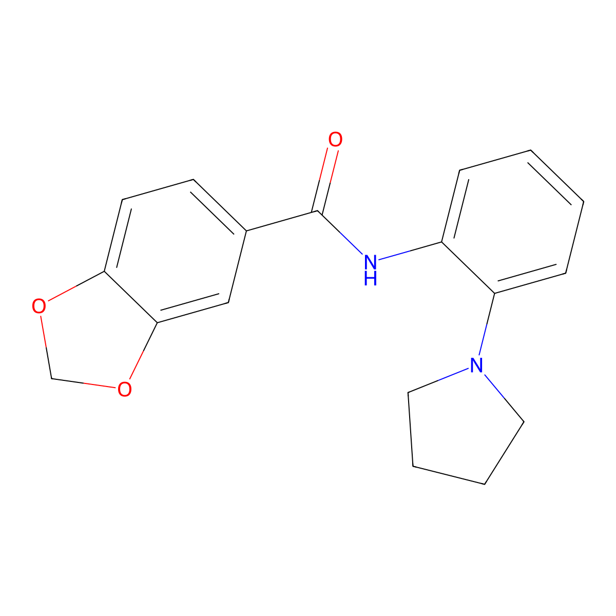 N-(2-pyrrolidin-1-ylphenyl)-1,3-benzodioxole-5-carboxamide molecular structure, CAS 701275-95-8