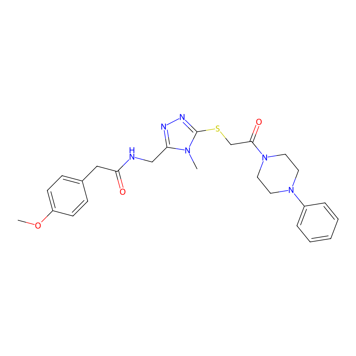 2-(4-methoxyphenyl)-N-[[4-methyl-5-[2-oxo-2-(4-phenylpiperazin-1-yl)ethyl]sulfanyl-1,2,4-triazol-3-yl]methyl]acetamide molecular structure, CAS 701276-31-5