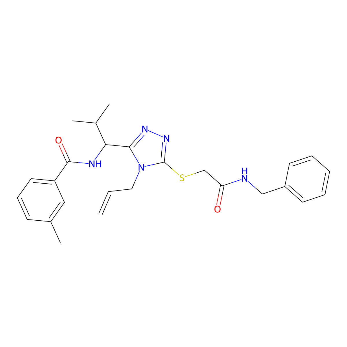 N-[1-[5-[2-(benzylamino)-2-oxoethyl]sulfanyl-4-prop-2-enyl-1,2,4-triazol-3-yl]-2-methylpropyl]-3-methylbenzamide molecular structure, CAS 701276-34-8