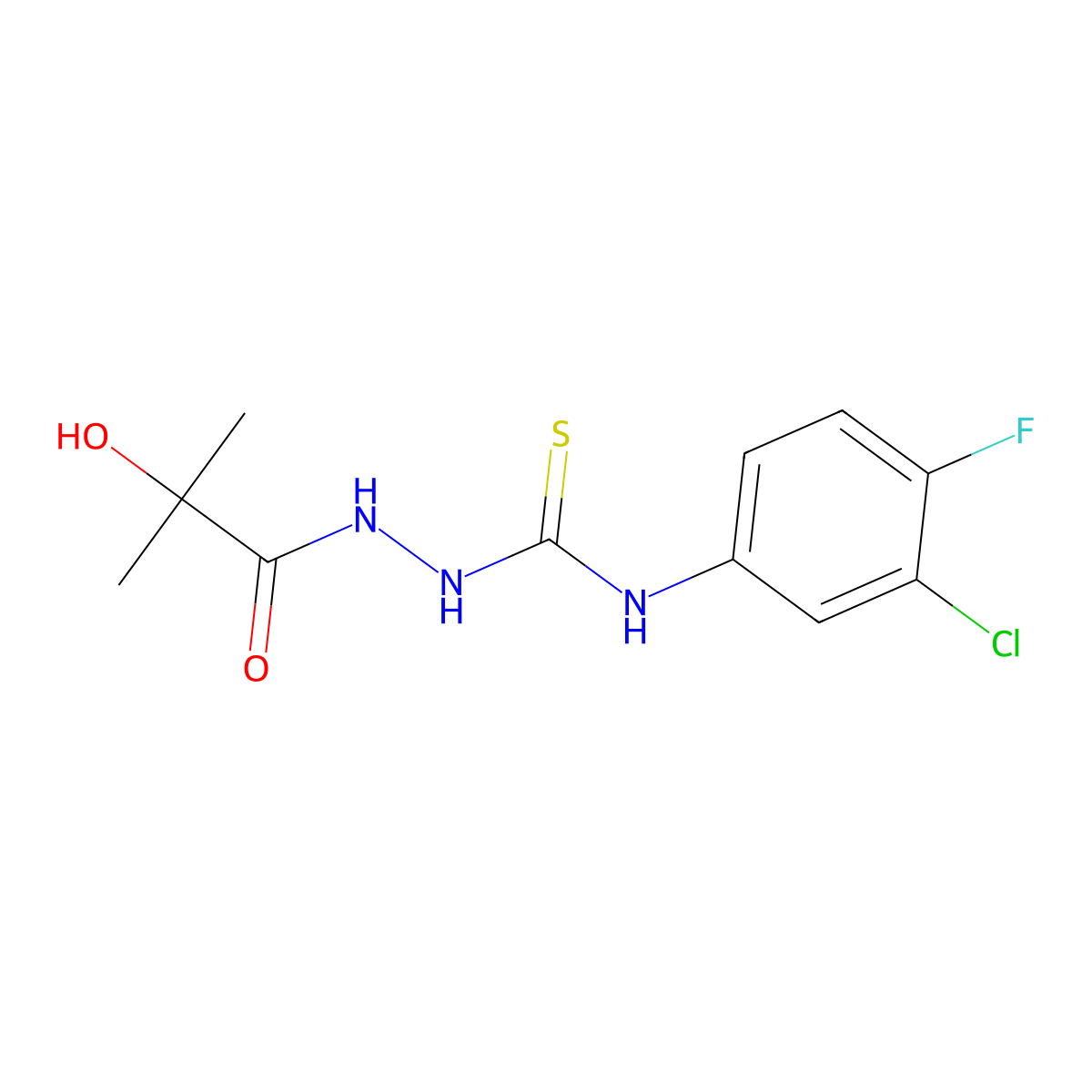 N-(3-chloro-4-fluorophenyl)-2-(2-hydroxy-2-methylpropanoyl)hydrazinecarbothioamide molecular structure, CAS 701276-48-4