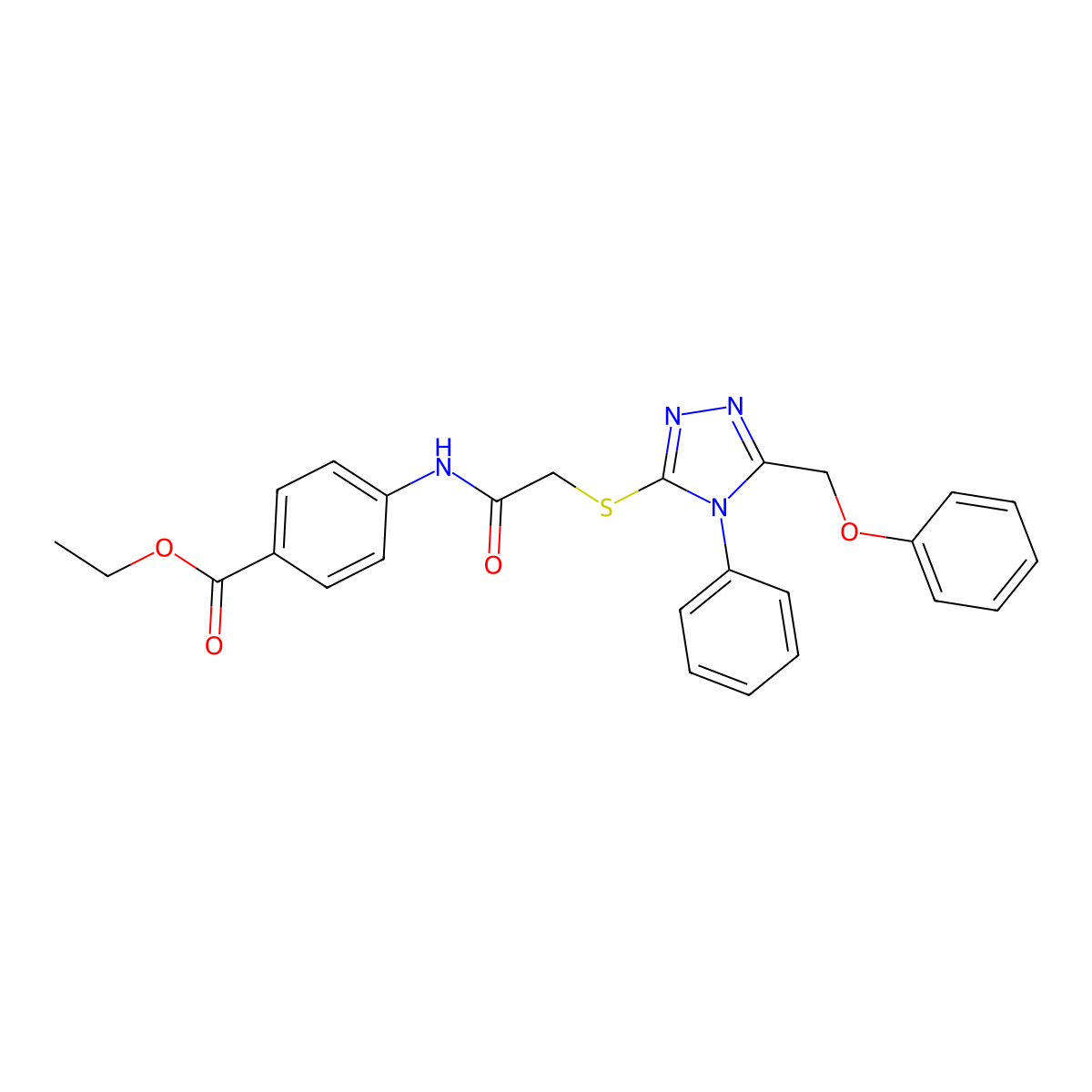 ethyl 4-[({[5-(phenoxymethyl)-4-phenyl-4H-1,2,4-triazol-3-yl]sulfanyl}acetyl)amino]benzoate molecular structure, CAS 701276-56-4