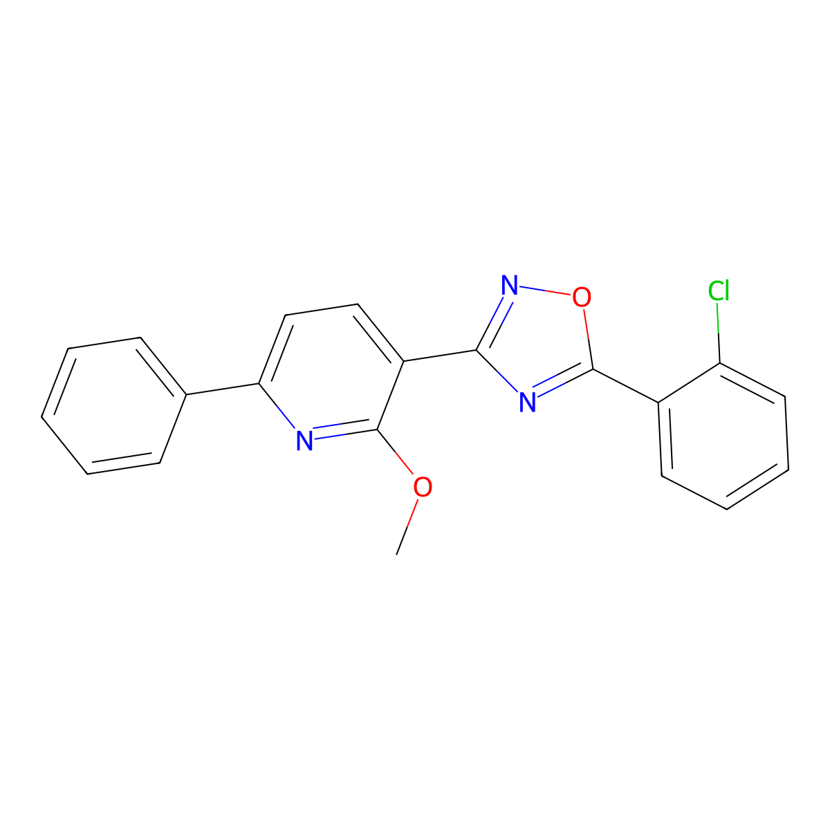 5-(2-Chlorophenyl)-3-(2-methoxy-6-phenylpyridin-3-yl)-1,2,4-oxadiazole molecular structure, CAS 701276-59-7