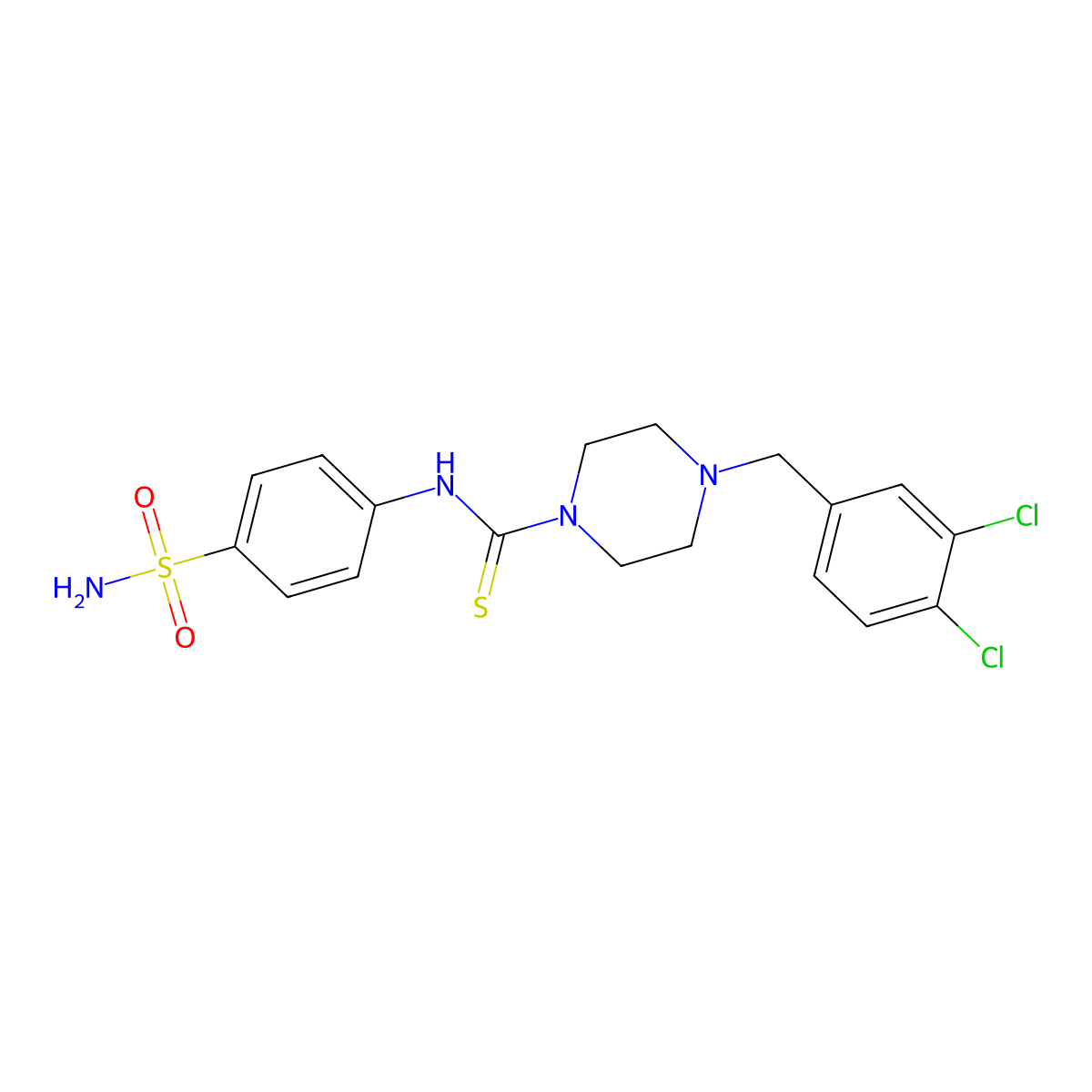 4-[(3,4-dichlorophenyl)methyl]-N-(4-sulfamoylphenyl)piperazine-1-carbothioamide molecular structure, CAS 701276-90-6