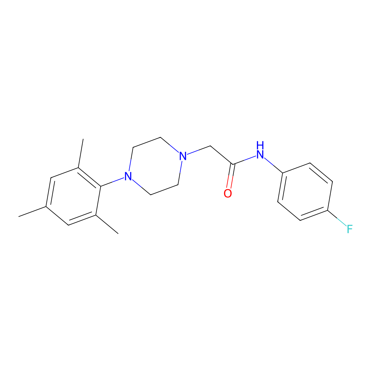 N-(4-fluorophenyl)-2-[4-(2,4,6-trimethylphenyl)piperazin-1-yl]acetamide molecular structure, CAS 701279-50-7