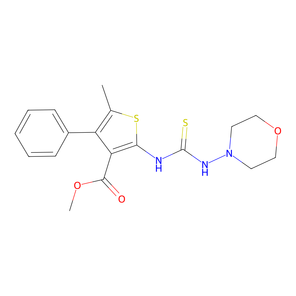 Methyl 5-methyl-2-[(morpholin-4-ylcarbamothioyl)amino]-4-phenylthiophene-3-carboxylate molecular structure, CAS 701279-74-5