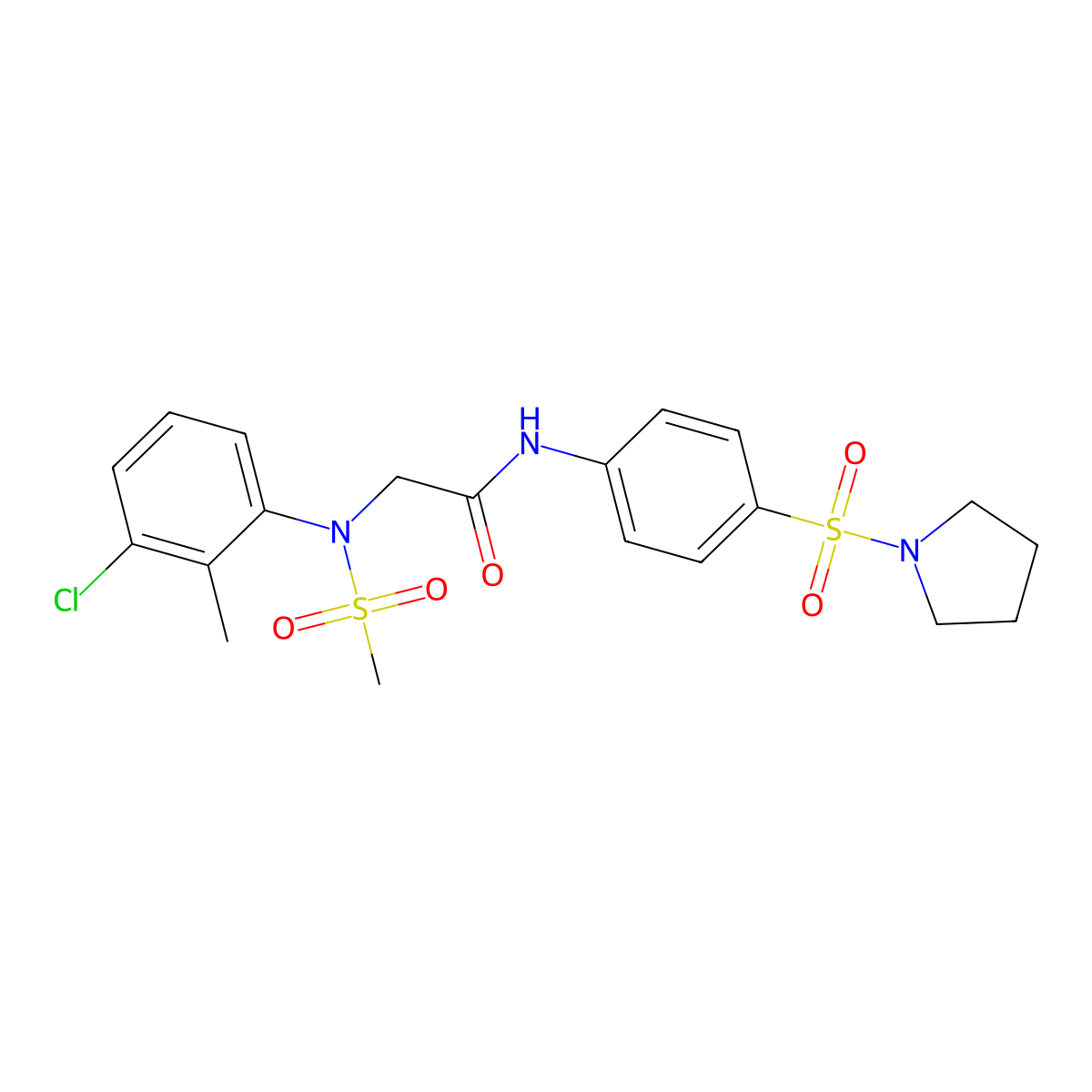 2-(3-chloro-2-methyl-N-methylsulfonylanilino)-N-(4-pyrrolidin-1-ylsulfonylphenyl)acetamide molecular structure, CAS 701280-09-3