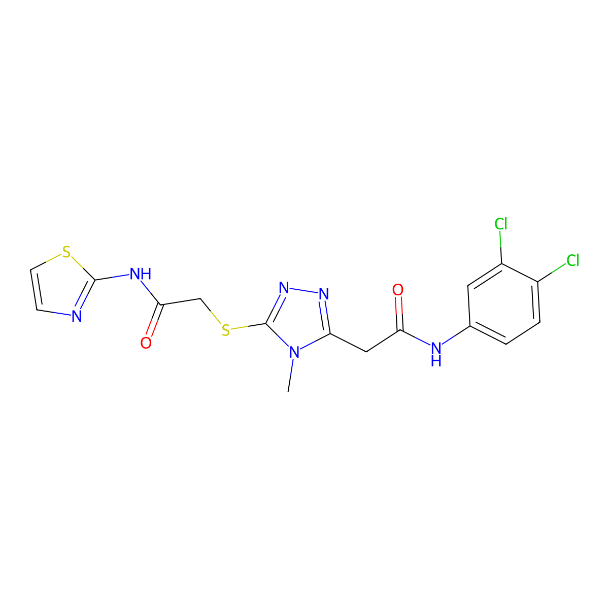 N-(3,4-dichlorophenyl)-2-[4-methyl-5-[2-oxo-2-(1,3-thiazol-2-ylamino)ethyl]sulfanyl-1,2,4-triazol-3-yl]acetamide molecular structure, CAS 701280-34-4