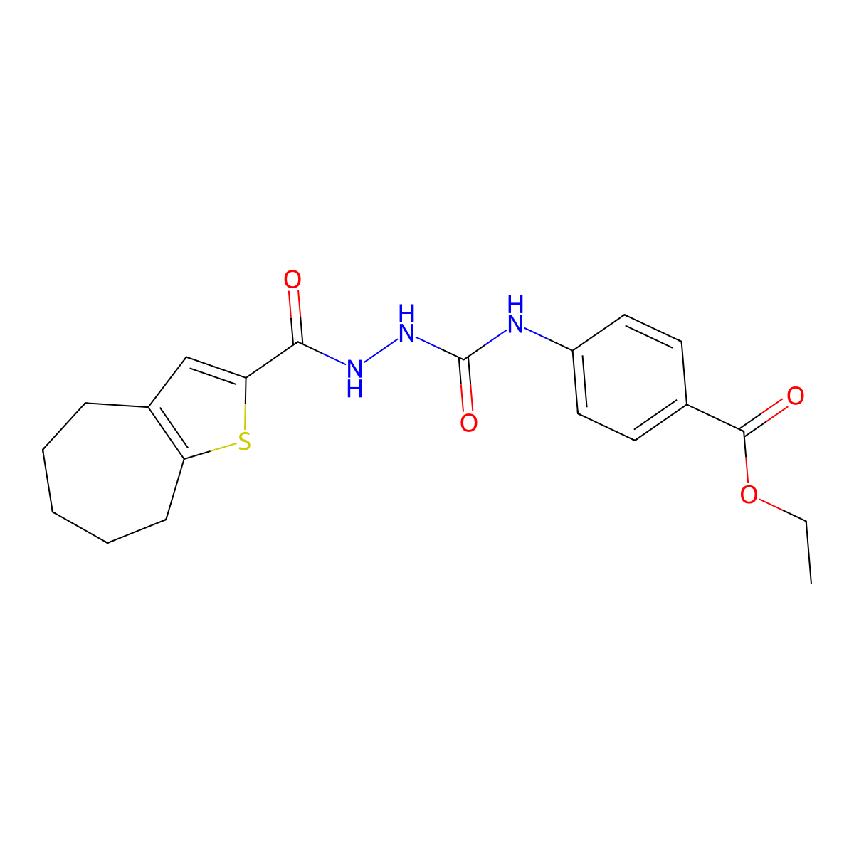 ethyl 4-({[2-(5,6,7,8-tetrahydro-4H-cyclohepta[b]thiophen-2-ylcarbonyl)hydrazinyl]carbonyl}amino)benzoate molecular structure, CAS 701280-38-8