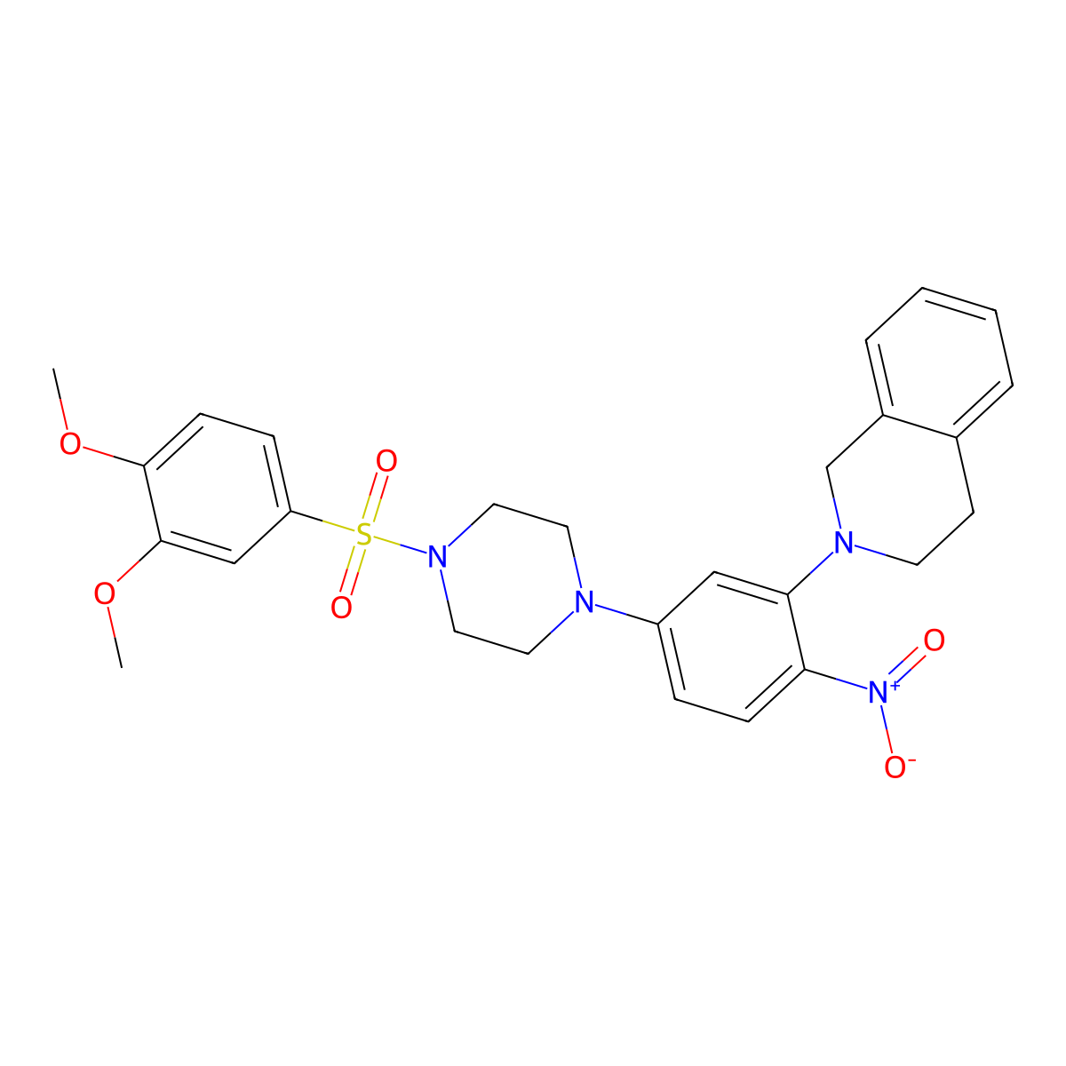 2-[5-[4-(3,4-dimethoxyphenyl)sulfonylpiperazin-1-yl]-2-nitrophenyl]-3,4-dihydro-1H-isoquinoline molecular structure, CAS 701280-43-5