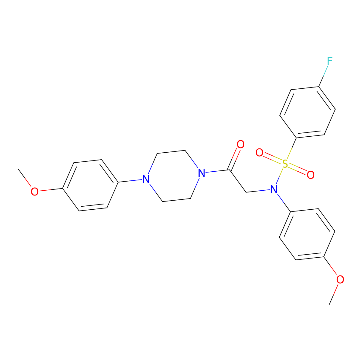 4-fluoro-N-(4-methoxyphenyl)-N-[2-[4-(4-methoxyphenyl)piperazin-1-yl]-2-oxoethyl]benzenesulfonamide molecular structure, CAS 701280-50-4