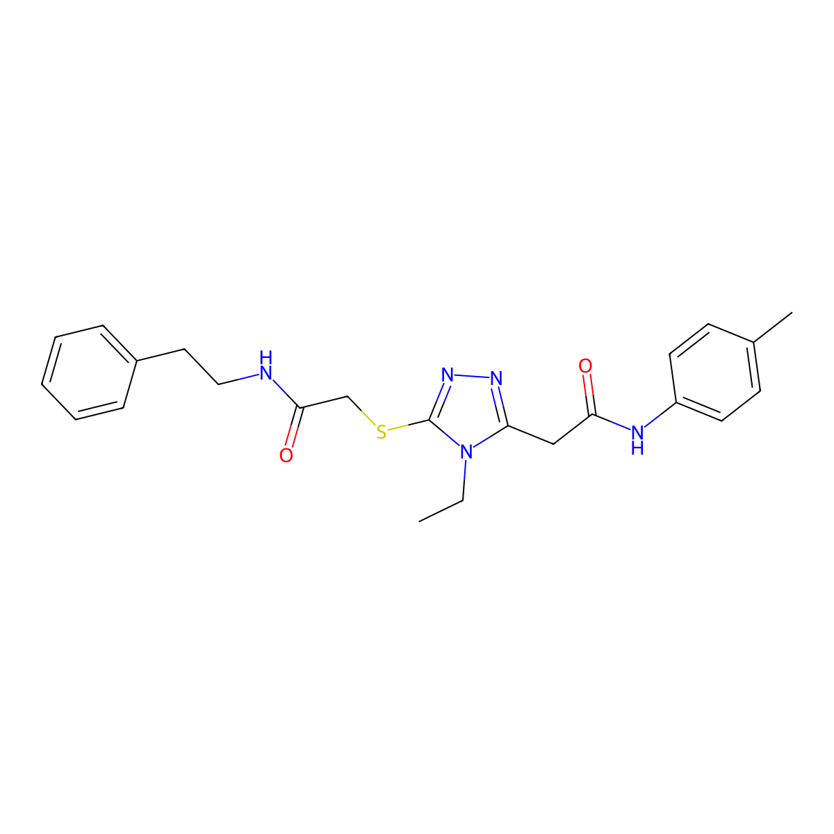 2-[(4-ethyl-5-{2-[(4-methylphenyl)amino]-2-oxoethyl}-4H-1,2,4-triazol-3-yl)sulfanyl]-N-(2-phenylethyl)acetamide molecular structure, CAS 701280-57-1