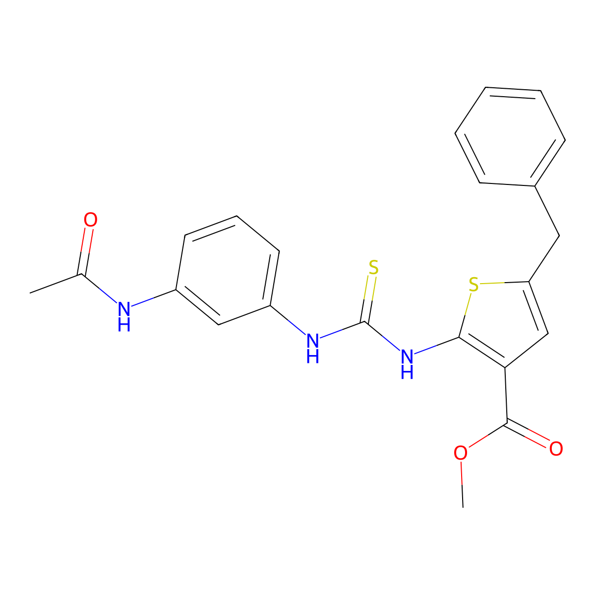 Methyl 2-({[3-(acetylamino)phenyl]carbamothioyl}amino)-5-benzylthiophene-3-carboxylate molecular structure, CAS 701280-58-2