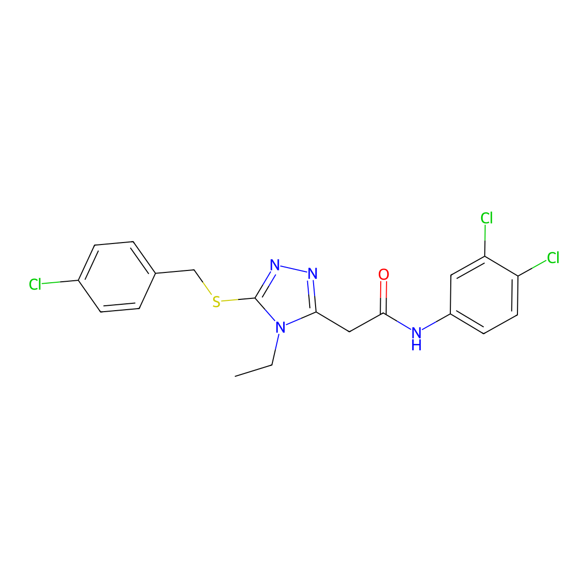 2-[5-[(4-chlorophenyl)methylsulfanyl]-4-ethyl-1,2,4-triazol-3-yl]-N-(3,4-dichlorophenyl)acetamide molecular structure, CAS 701281-09-6
