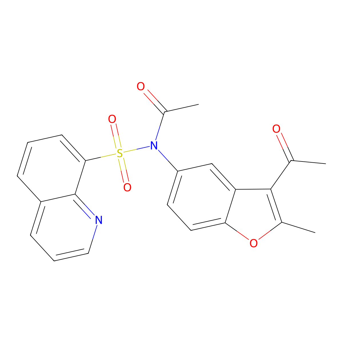 N-(3-acetyl-2-methyl-1-benzofuran-5-yl)-N-quinolin-8-ylsulfonylacetamide molecular structure, CAS 701281-11-0