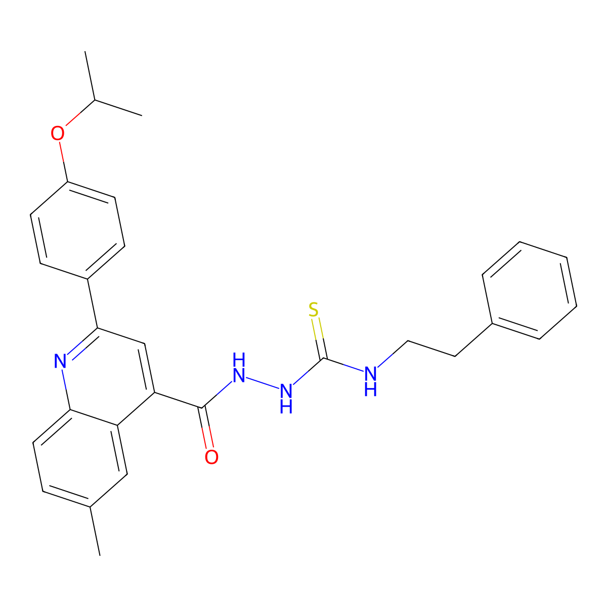 2-({6-methyl-2-[4-(propan-2-yloxy)phenyl]quinolin-4-yl}carbonyl)-N-(2-phenylethyl)hydrazinecarbothioamide molecular structure, CAS 701281-35-8