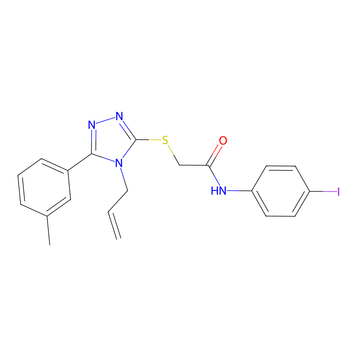 N-(4-iodophenyl)-2-[[5-(3-methylphenyl)-4-prop-2-enyl-1,2,4-triazol-3-yl]sulfanyl]acetamide molecular structure, CAS 701281-45-0