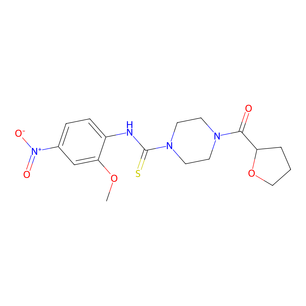 N-(2-methoxy-4-nitrophenyl)-4-(oxolane-2-carbonyl)piperazine-1-carbothioamide molecular structure, CAS 701281-51-8