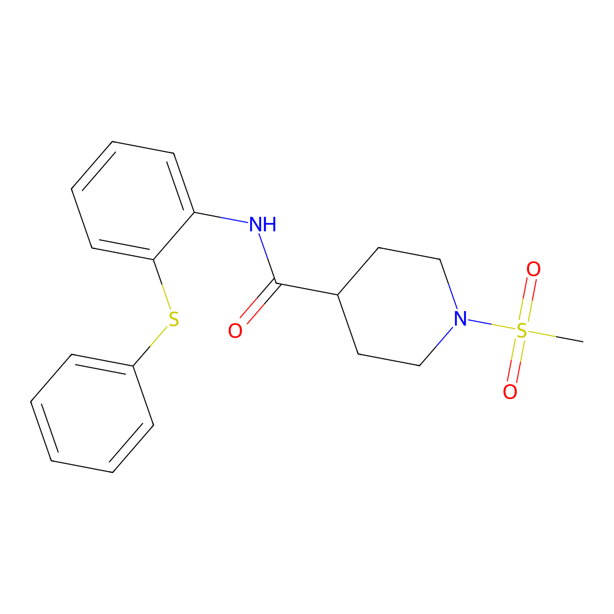 1-methylsulfonyl-N-(2-phenylsulfanylphenyl)piperidine-4-carboxamide molecular structure, CAS 701281-85-8