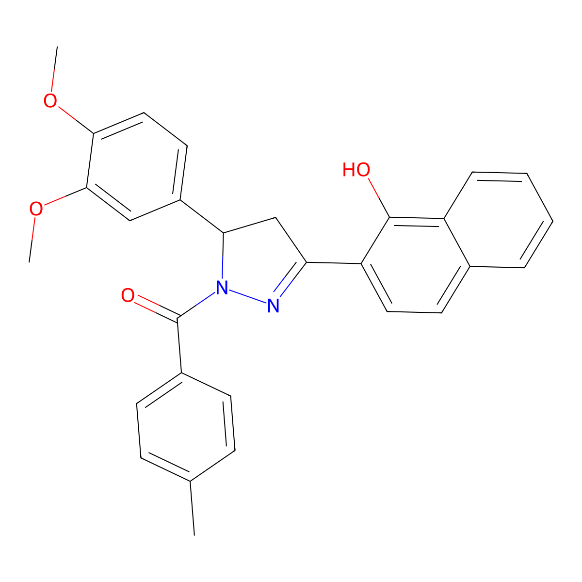 (5-(3,4-dimethoxyphenyl)-3-(1-hydroxynaphthalen-2-yl)-4,5-dihydro-1H-pyrazol-1-yl)(p-tolyl)methanone molecular structure, CAS 701282-08-8
