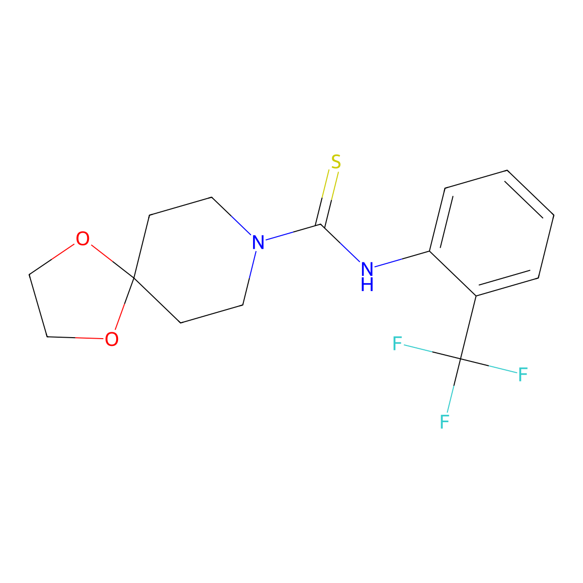 N-[2-(trifluoromethyl)phenyl]-1,4-dioxa-8-azaspiro[4.5]decane-8-carbothioamide molecular structure, CAS 701282-14-6