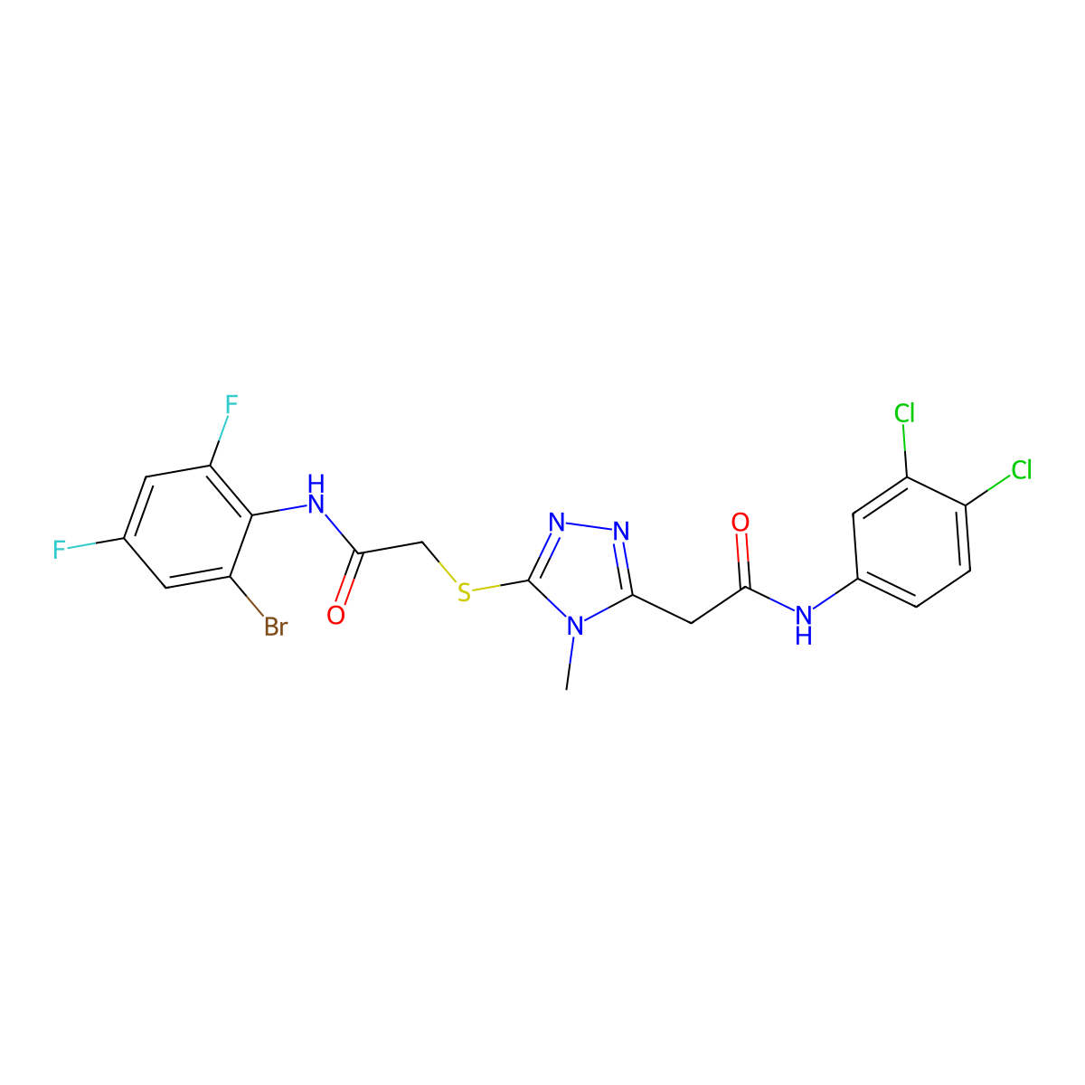 2-[5-[2-(2-bromo-4,6-difluoroanilino)-2-oxoethyl]sulfanyl-4-methyl-1,2,4-triazol-3-yl]-N-(3,4-dichlorophenyl)acetamide molecular structure, CAS 701282-22-6