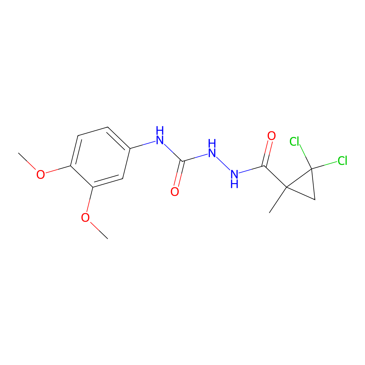 1-[(2,2-Dichloro-1-methylcyclopropanecarbonyl)amino]-3-(3,4-dimethoxyphenyl)urea molecular structure, CAS 701282-23-7